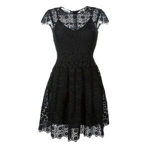Moschino Couture Macramé Dress Lace Sz 6 Flared Dress Cap Sleeve Black MP $1,330